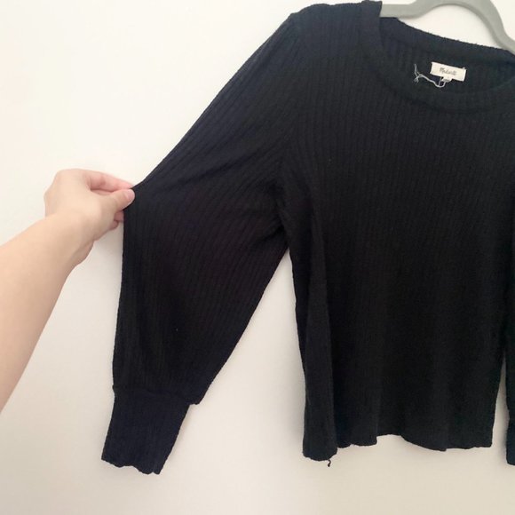 Madewell Black Brushed Rib Pleat-Sleeve Sweater - Picture 4 of 6